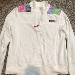 White vineyard vines quarterzip/ shep shirt.